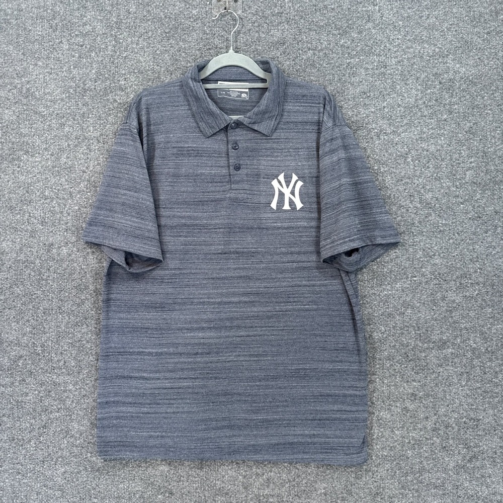 New York Yankees Polo Shirt Mens Large Blue True Fan MLB Space Dye Short Sleeve